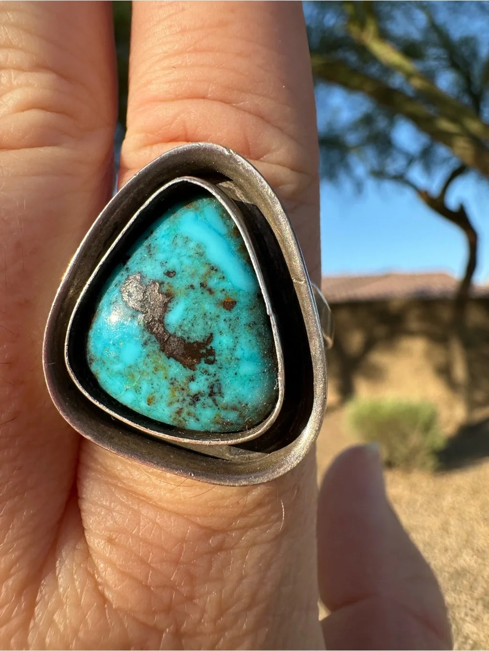 Size 9.5 Turquoise & Sterling Silver Shadowbox Ring 🪶